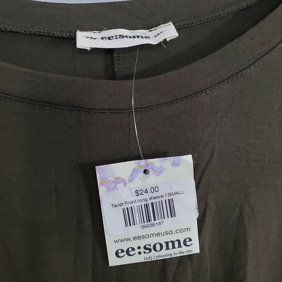 New ee:some Woman's Twisted Front Olive Blouse, Size Small - Picture 3 of 8